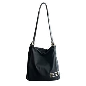 Fendi Women’s Vintage FF Neoprene Black Silver Nylon Baguette Shoulder Bag
